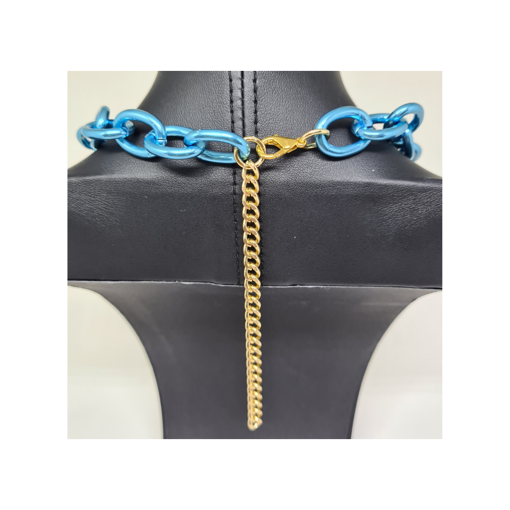 Colar com design de elos grossos folheada em blue