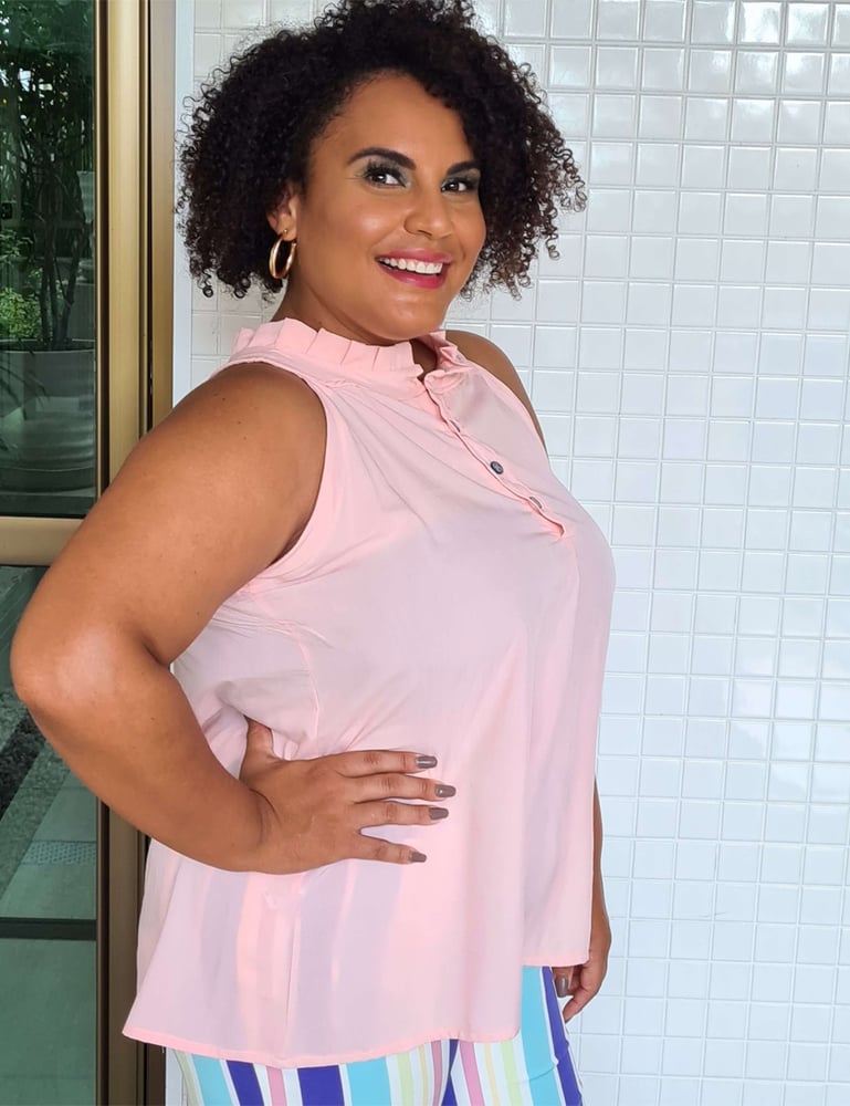 Blusa Feminina Plus em Viscose Rosa Claro