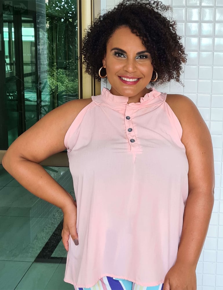 Blusa Feminina Plus em Viscose Rosa Claro