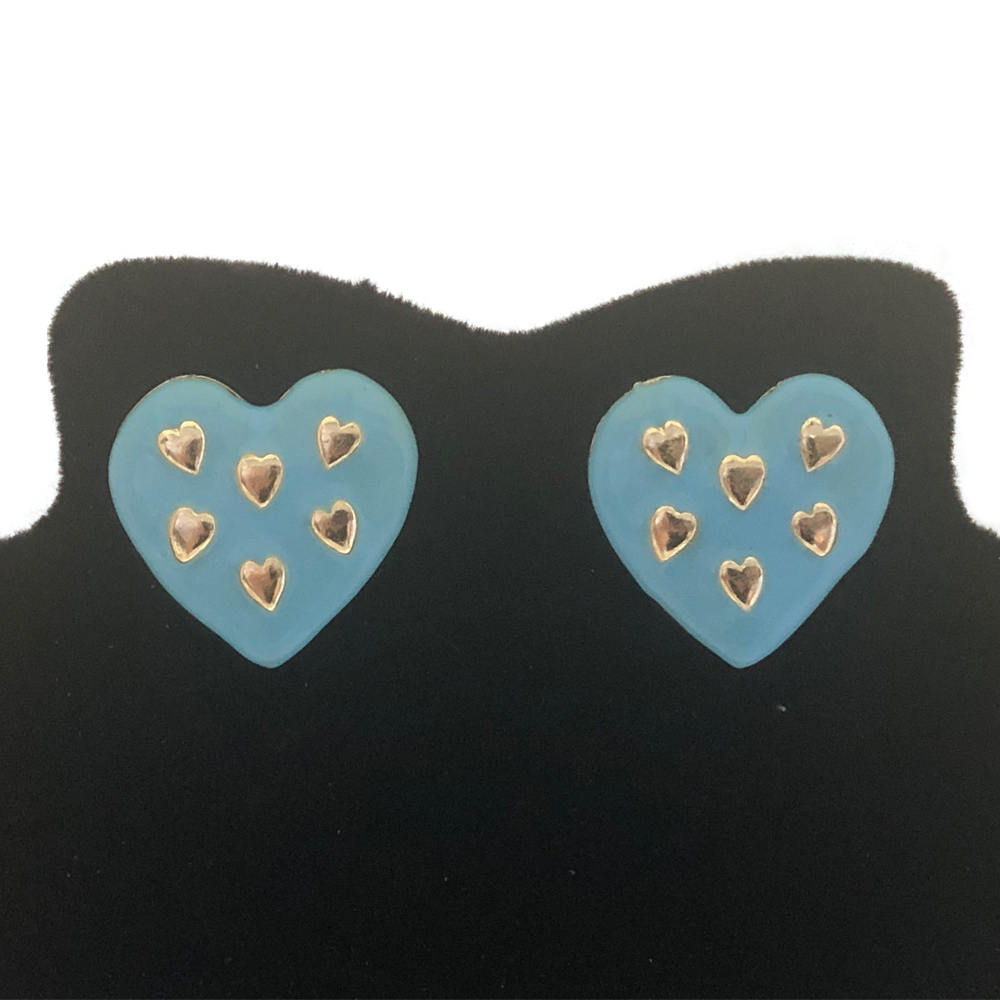 Brinco Esmaltado Coração Azul