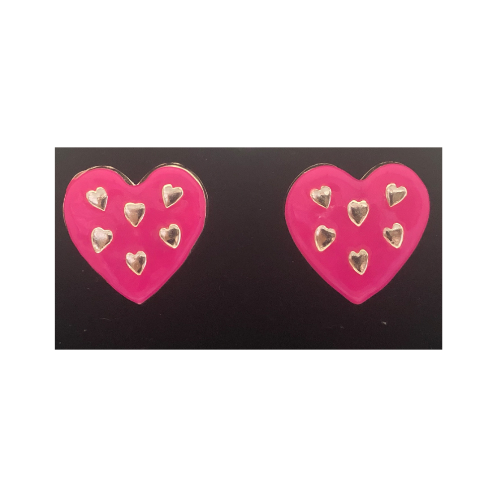 Brinco De Coração Esmaltada Rosa