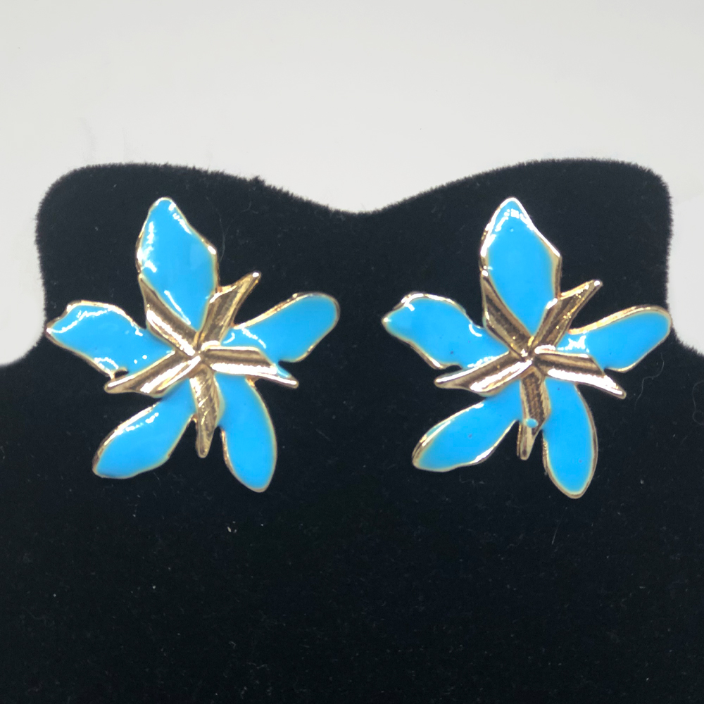 Brinco Flor Azul Esmaltado