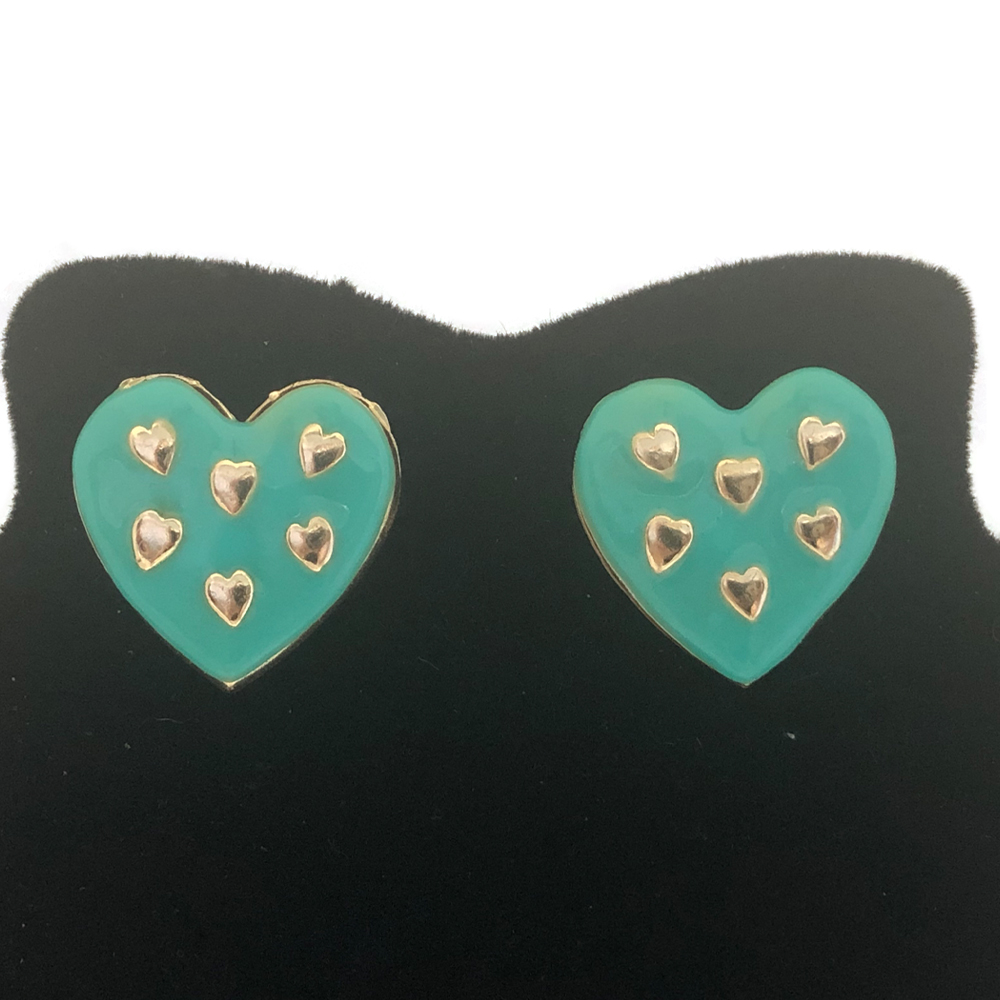 Brinco Esmaltado Coração Ciano