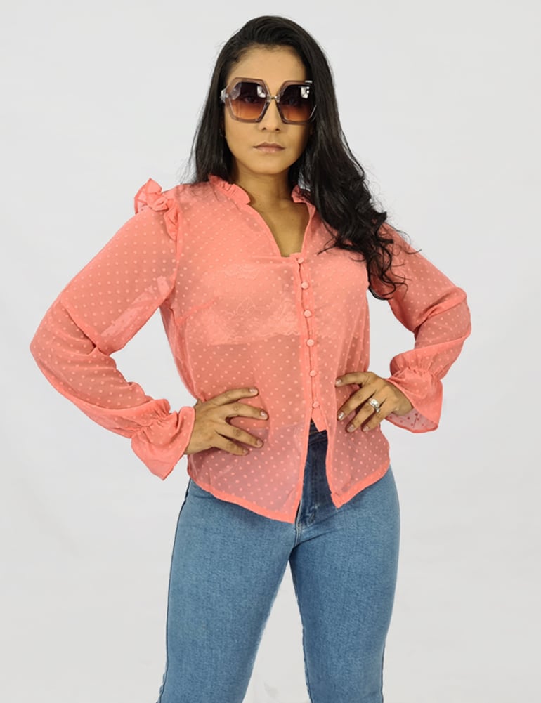 Camisa Social Manga Longa Poá Salmão