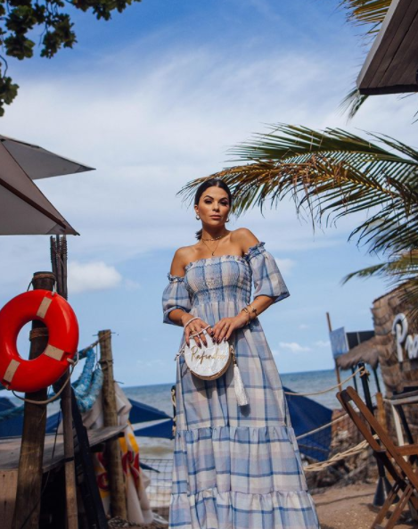 Vestido Longo Azul Xadrez Duas Marias Ciganinha