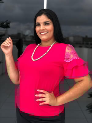 Venda e Cia Blusa plus com mangas de babado e renda rosa 1 Venda e Cia Blusa plus com mangas de babado e renda rosa 1