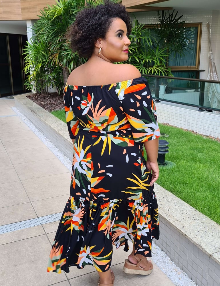 Conjunto Longo Feminino Plus Estampado Preto