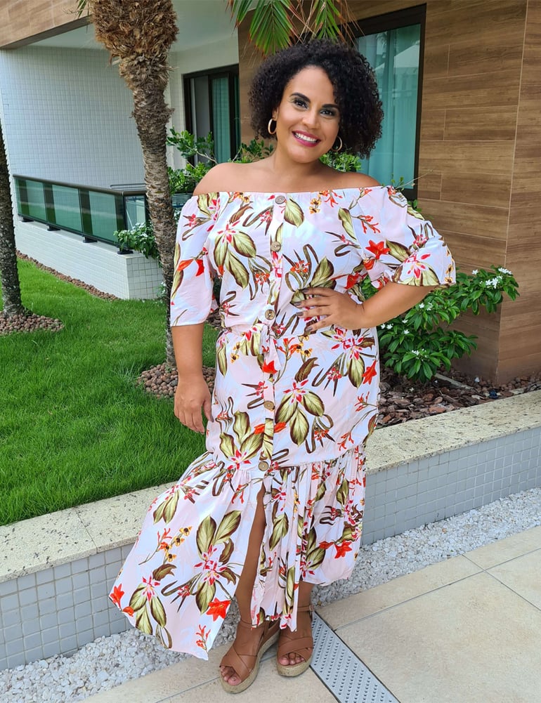 Conjunto Longo Feminino Plus Estampado Rosa Claro