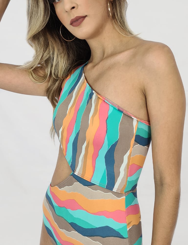 Maiô Body Feminino Estampado com Recorte