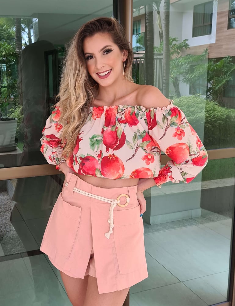 Short Saia Feminino Rosa com Cinto