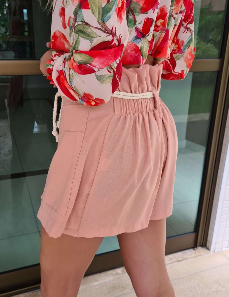 Short Saia Feminino Rosa com Cinto