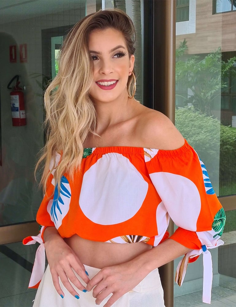 Cropped Laranja com Amarração nas Mangas