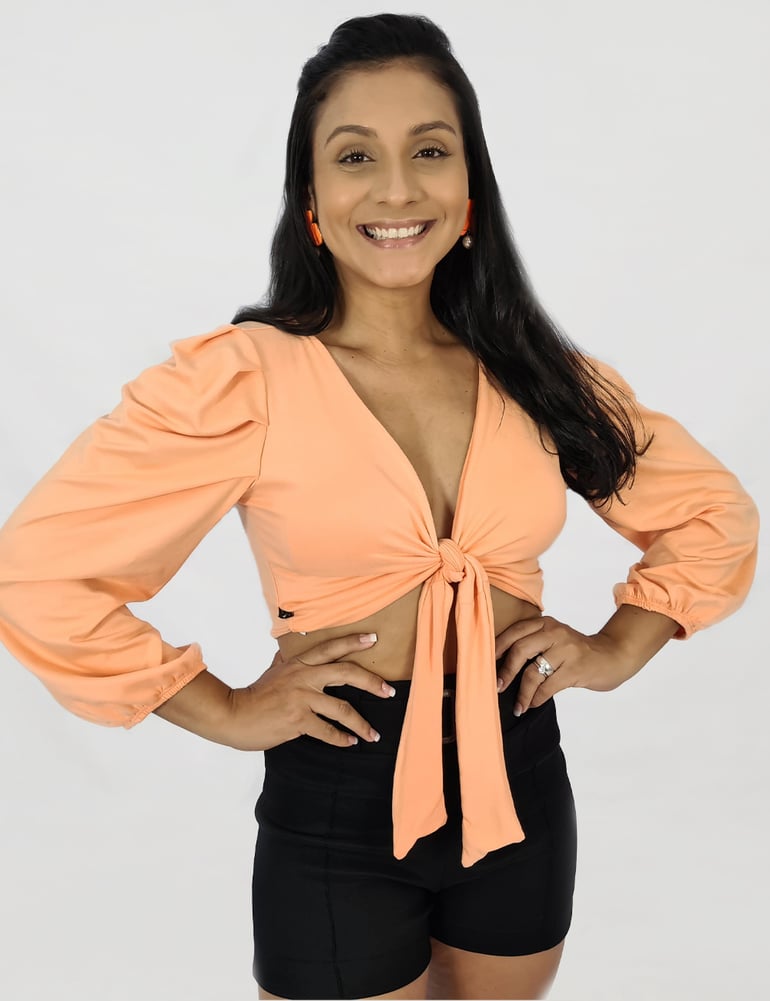 Top Manga Longa com Amarração Pêssego