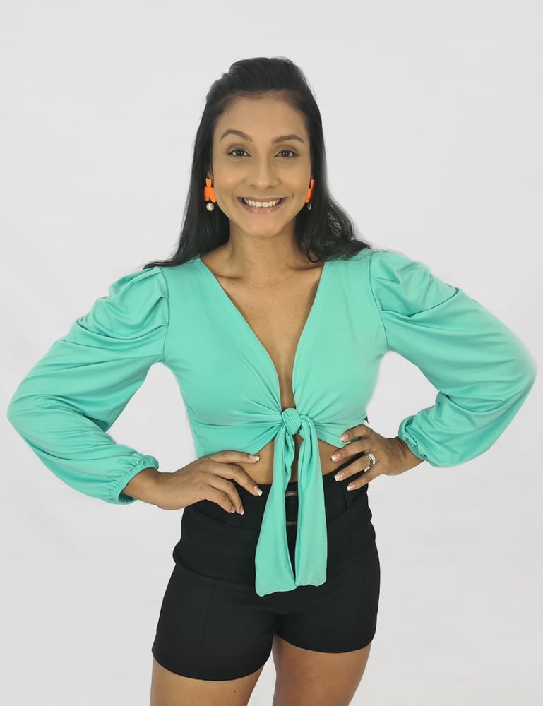 Top Manga Longa com Amarração Verde