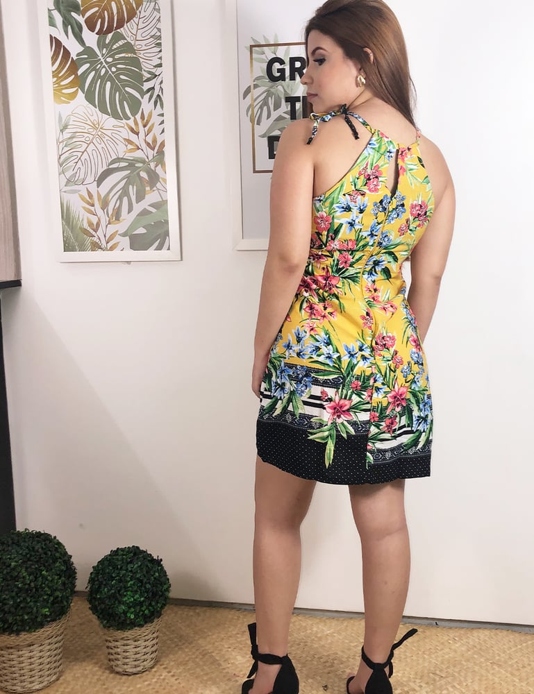 Vestido Feminino Curto Estampado Amarelo