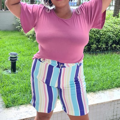 Venda e Cia Bermuda Feminina Plus Listrado 3 Venda e Cia Bermuda Feminina Plus Listrado 3