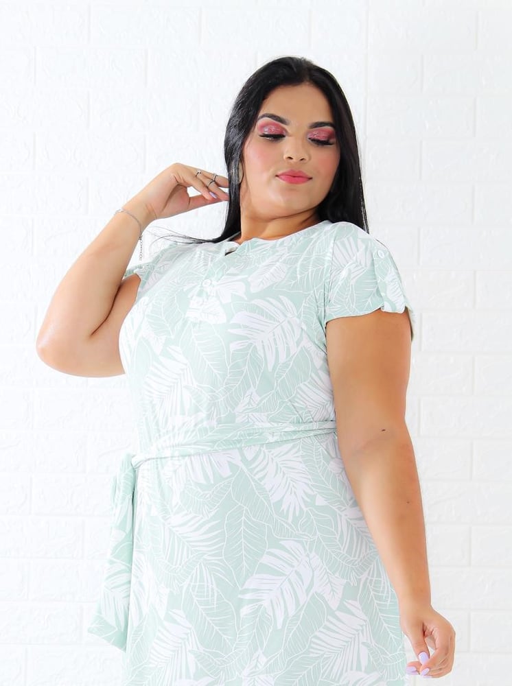 Vestido Feminino Plus Azul Claro Estampado