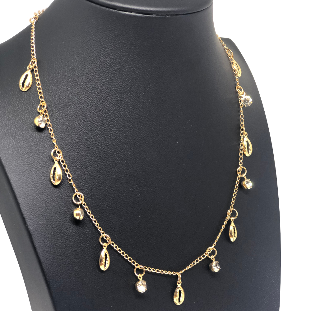 Choker Dourada com Mini Búzios e Pedrarias