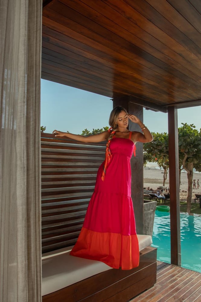 Vestido Longo Feminino 3 Marias Vermelho com Laranja