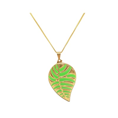 Venda e Cia Colar Dourado com Pingente Folha Verde 2 Venda e Cia Colar Dourado com Pingente Folha Verde 2