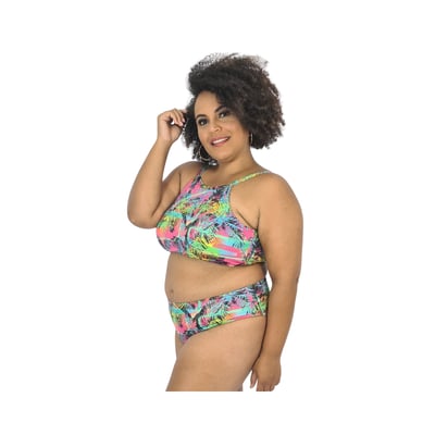 Boutique Magnólia's   Biquíni Halter Plus Size Folhagens Tropical   1