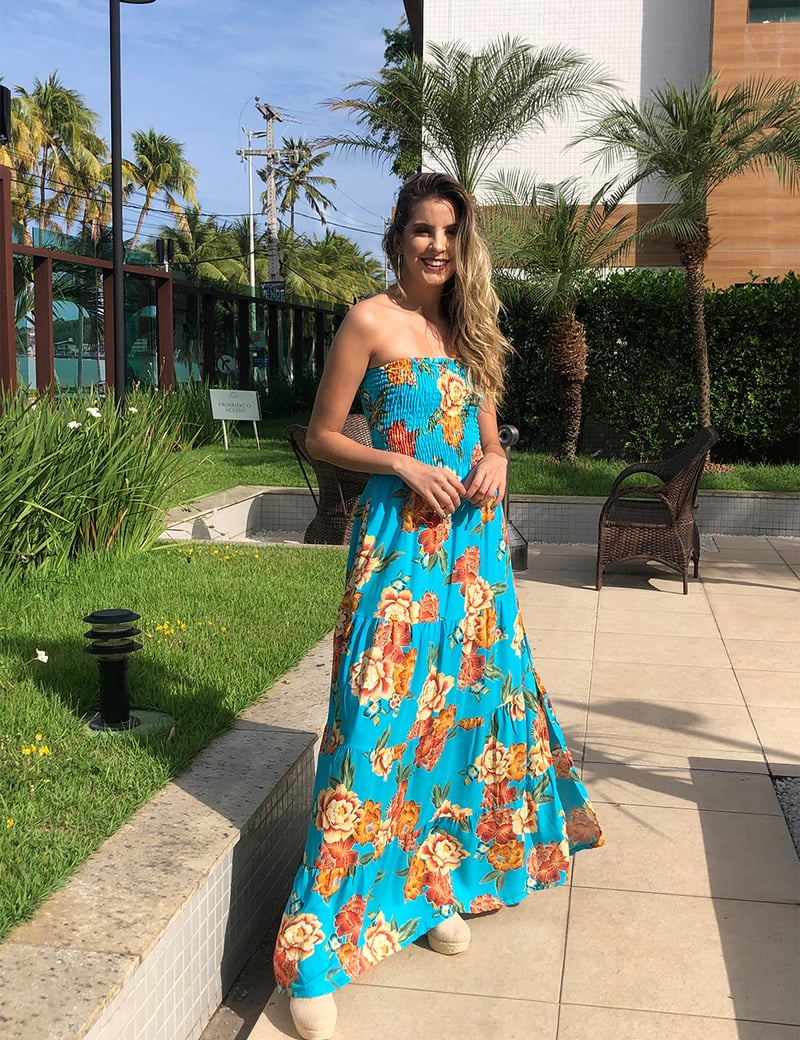 Vestido Longo Tomara Que Caia com Lastex Floral