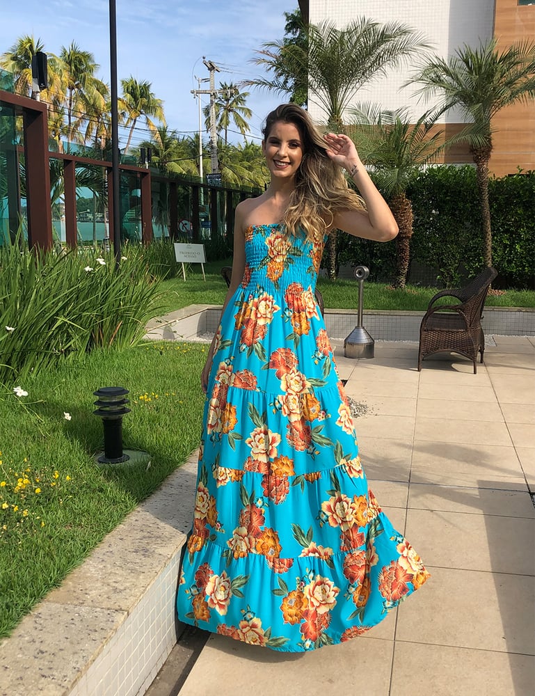 Vestido Longo Tomara Que Caia com Lastex Floral