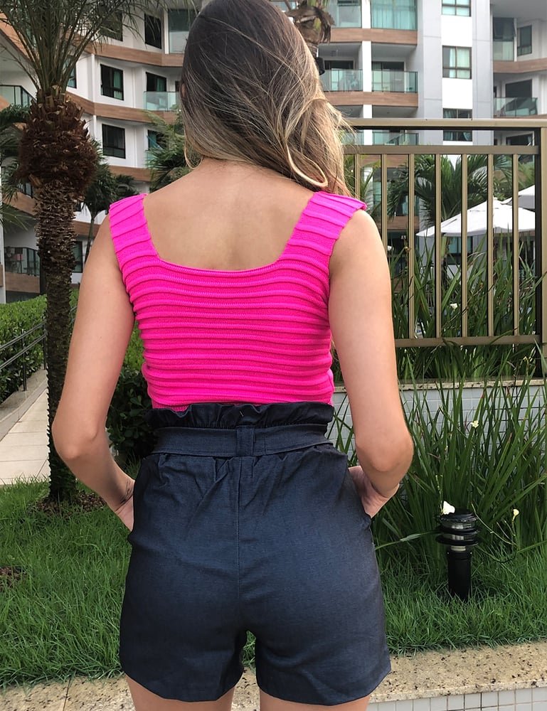 Short Cintura Alta em Bengaline Azul