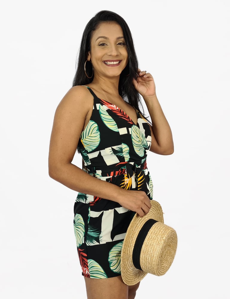 Macaquinho Feminino Preto Estampado