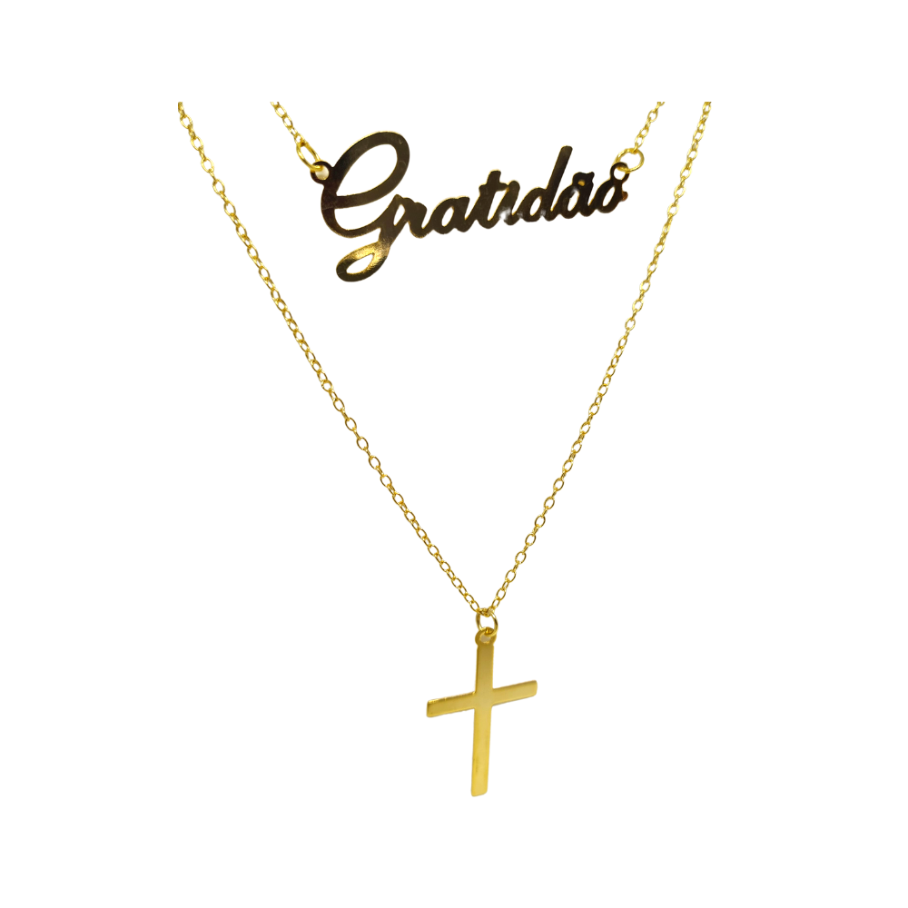 Colar Duplo Dourado Gratidão