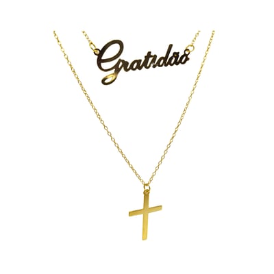 Venda e Cia Colar Duplo Dourado Gratidão 1 Venda e Cia Colar Duplo Dourado Gratidão 1