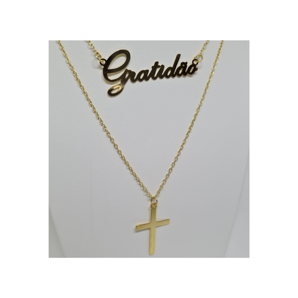 Colar Duplo Dourado Gratidão
