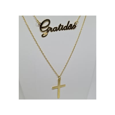 Venda e Cia Colar Duplo Dourado Gratidão 2 Venda e Cia Colar Duplo Dourado Gratidão 2