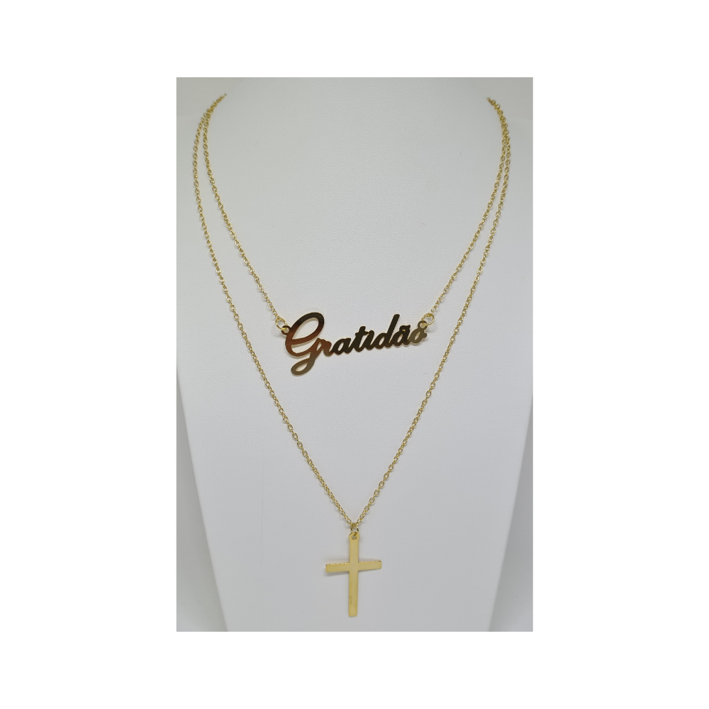 Colar Duplo Dourado Gratidão