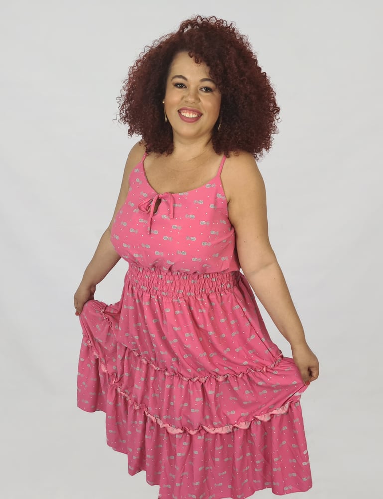 Vestido Longo Feminino Plus Size Alcinha Rosa