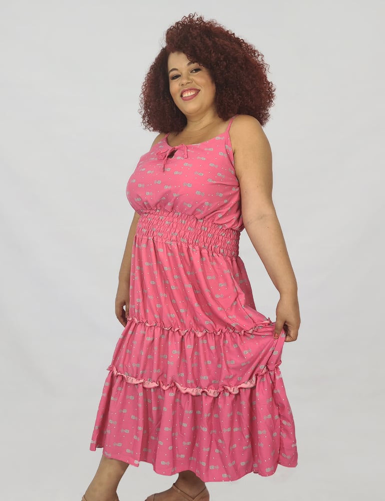 Vestido Longo Feminino Plus Size Alcinha Rosa