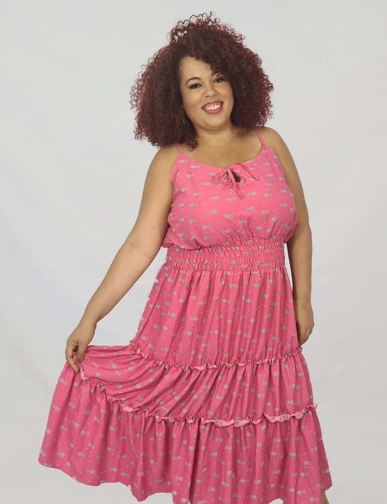 Vestido Longo Feminino Plus Size Alcinha Rosa