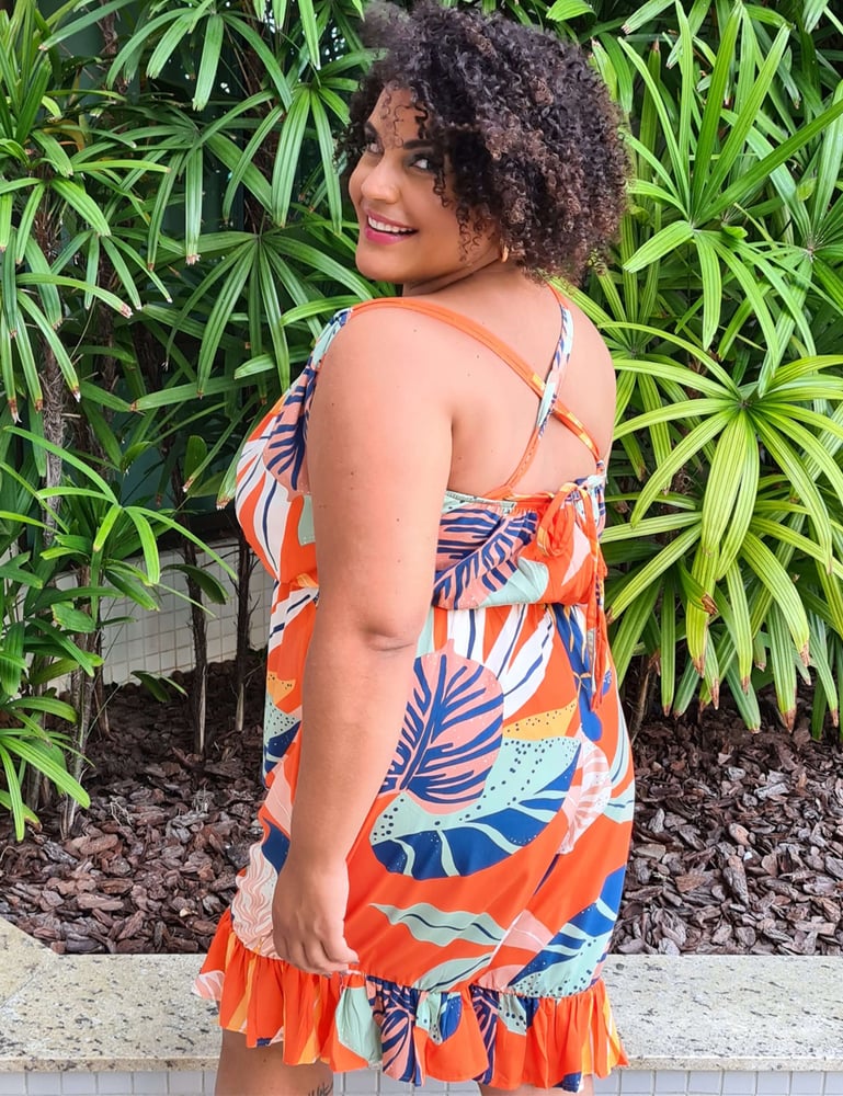 Macaquinho Feminino Plus Laranja Estampado