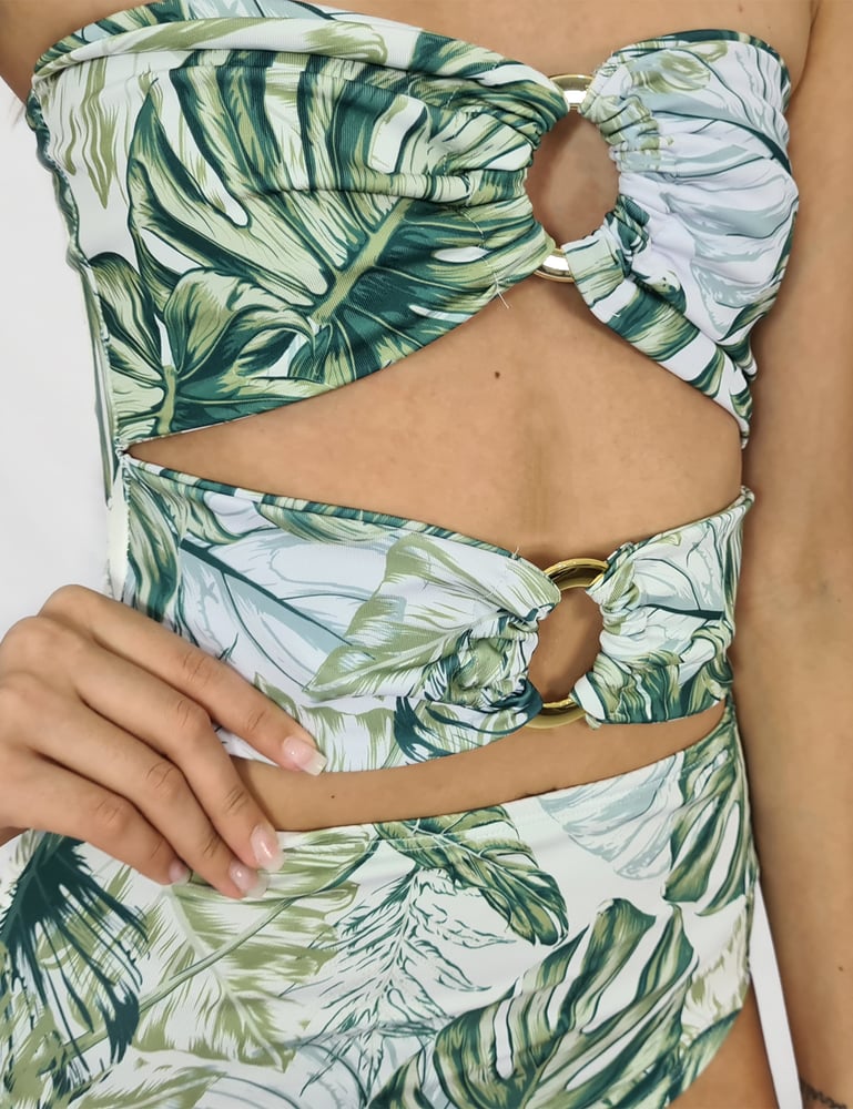 Kit Maiô Body Tomara que Caia e Colete Folhagens