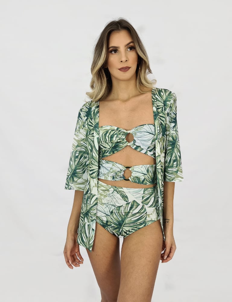 Kit Maiô Body Tomara que Caia e Colete Folhagens