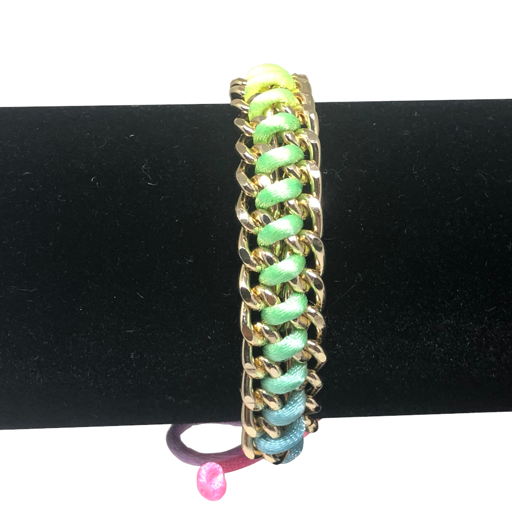 Pulseira Trançada Verde Amarelo e Azul