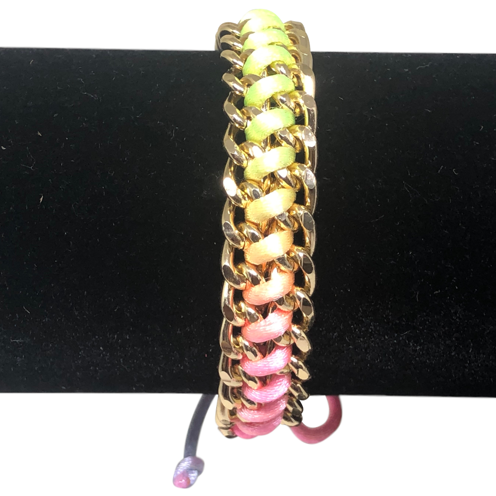 Pulseira Trançada Rosa Amarelo e Verde