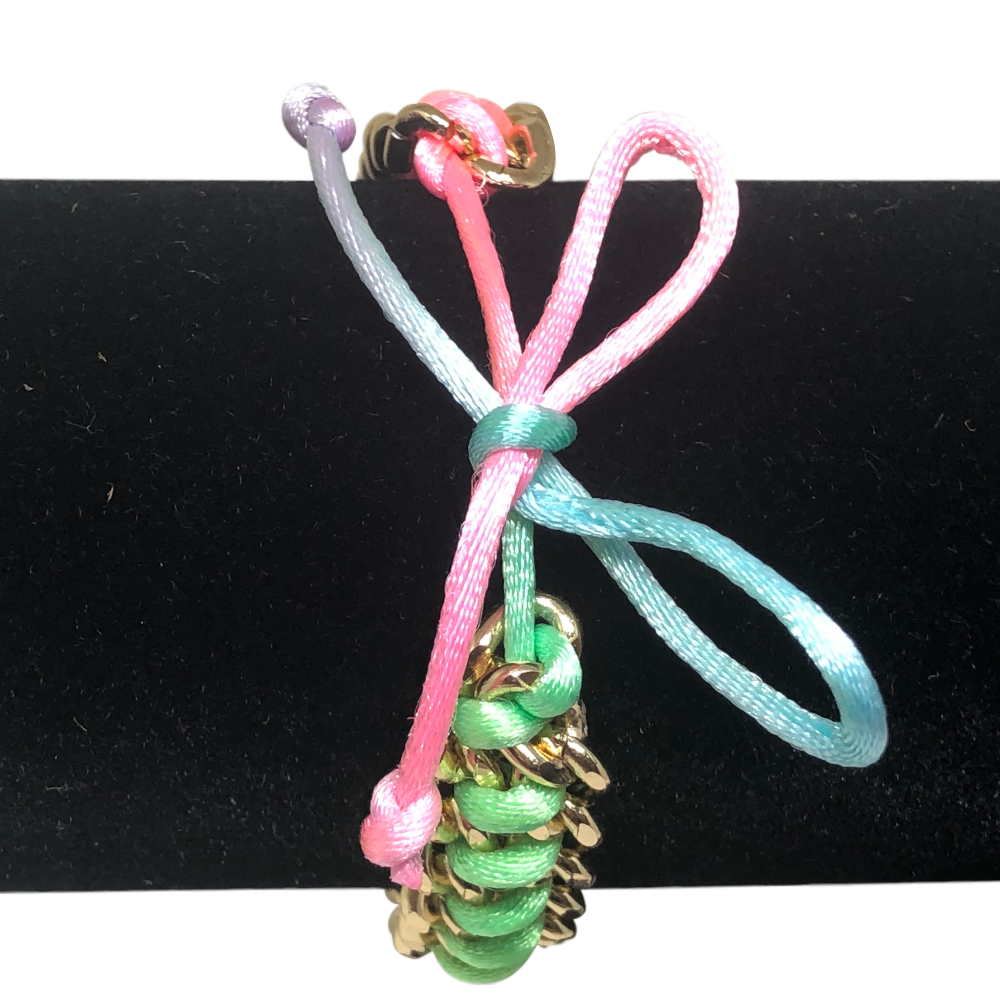 Pulseira Trançada Rosa Amarelo e Verde