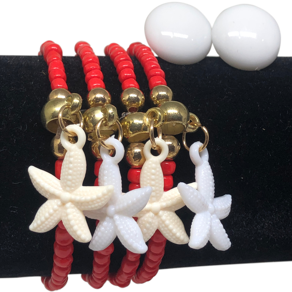 Kit de Pulseiras Laranjas com Brinco 