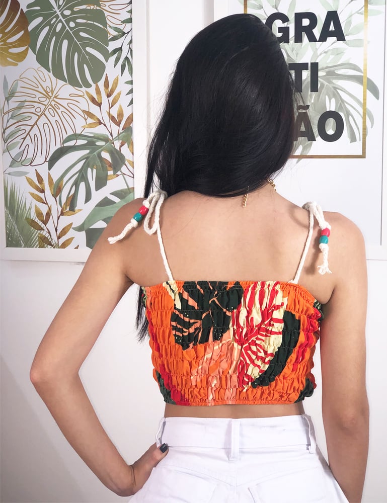 Cropped Lastex Laranja Estampado