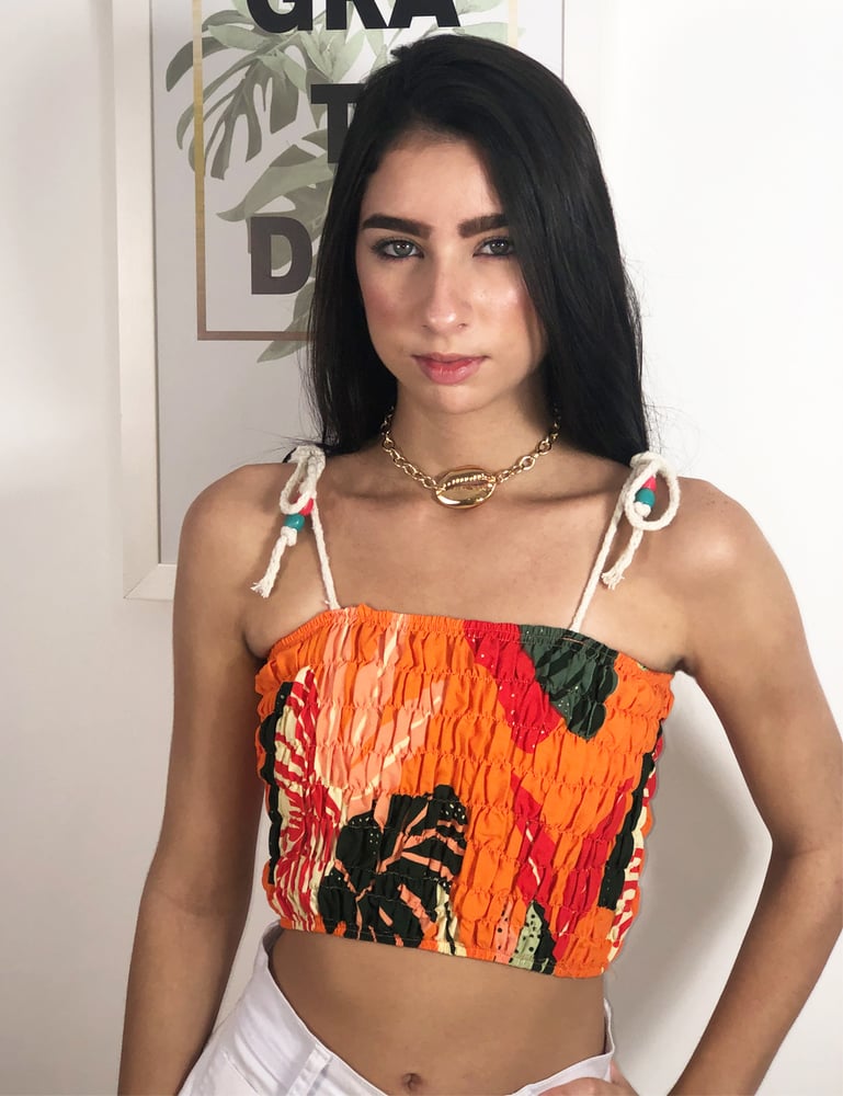 Cropped Lastex Laranja Estampado