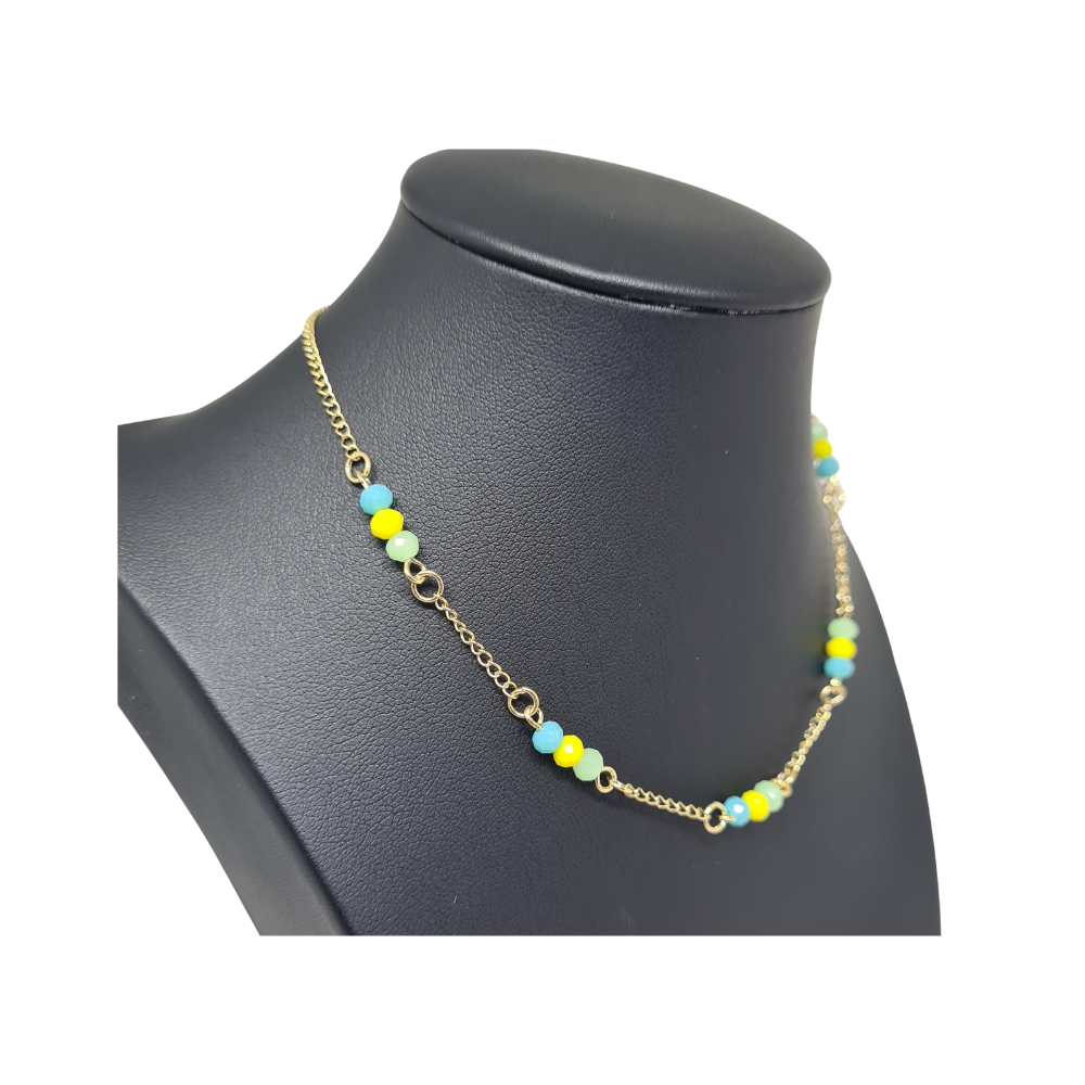 Colar Pedrinhas Azul Amarelo e Verde