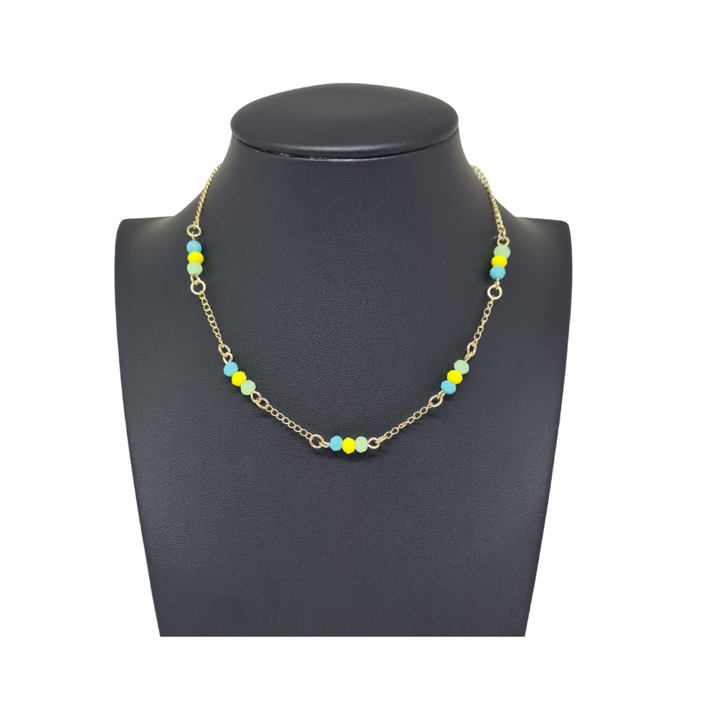Colar Pedrinhas Azul Amarelo e Verde