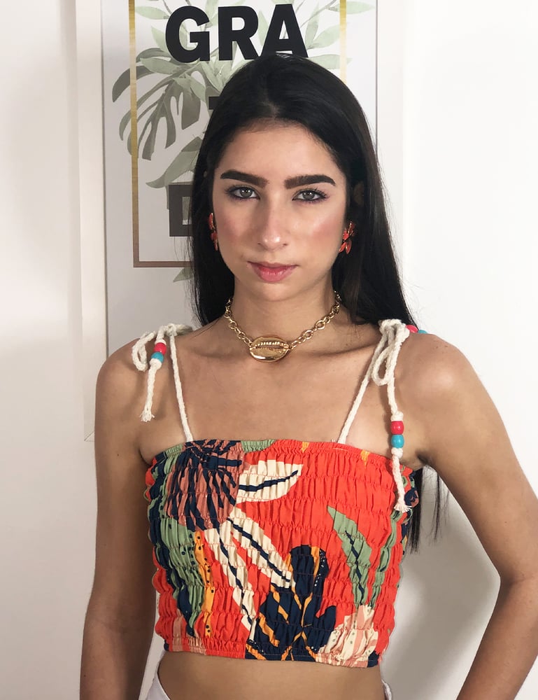 Cropped Lastex Estampado Laranja