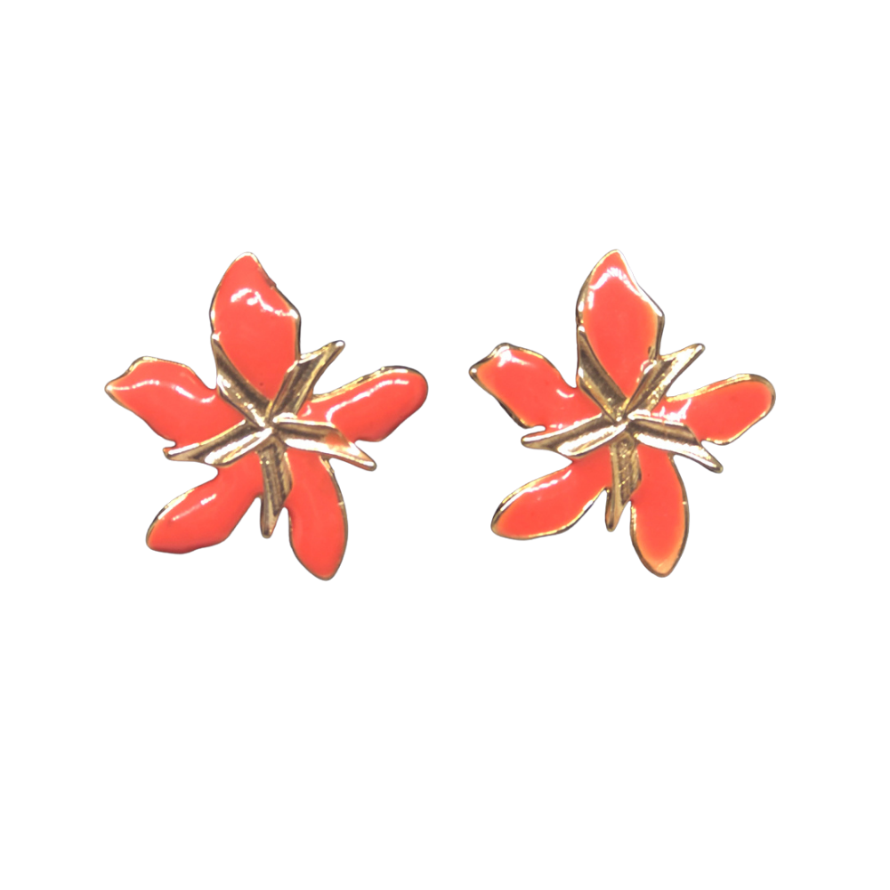 Brinco Flor Esmaltado Laranja